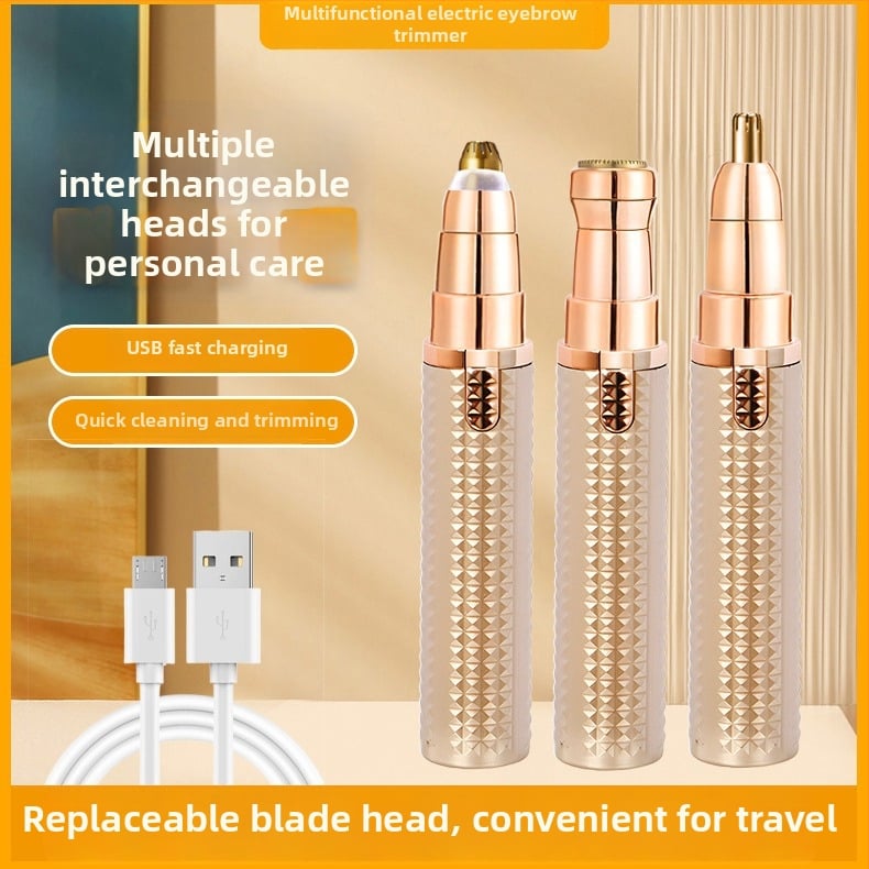 Elektrinis daugiafunkcinis plaukų kirpimo prietaisas antakiams, nosiai ir kūnui; ABS korpusas; USB maitinimas; nuimama pjovimo galvutė lengvam valymui; svoris 64 g.