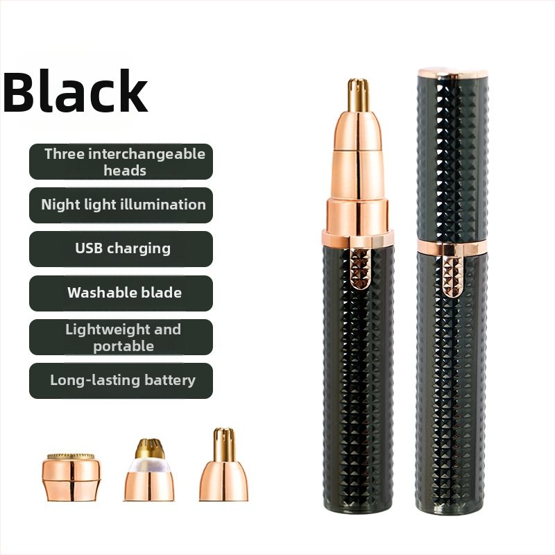 Elektrinis daugiafunkcinis plaukų kirpimo prietaisas antakiams, nosiai ir kūnui; ABS korpusas; USB maitinimas; nuimama pjovimo galvutė lengvam valymui; svoris 64 g.