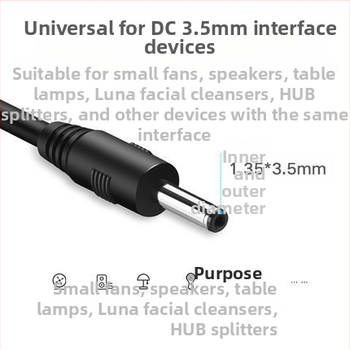 USB uz DC 3,5 mm barošanas un datu kabelis, 5V, 1 m, OEM, saderīgs ar galda lukturiem, skaņas iekārtām un mazajiem ventilatoriem, zīmols uldum