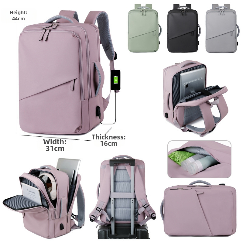 Rucsac pentru laptop de călătorie, Capacitate mare, Ușor, Rezistent la apă, Interfață USB, Țesătură Oxford