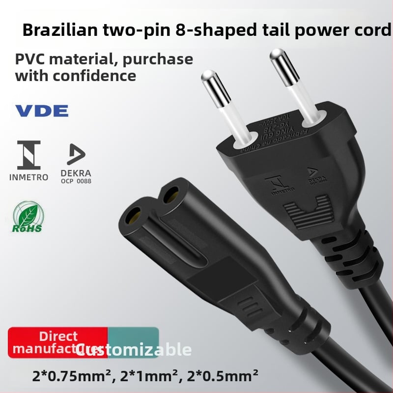 Divu vadītāju AC barošanas kabelis ar osmiņa gala formu – piemērots galda lampai, monitoram un printerim – PVC apvalks