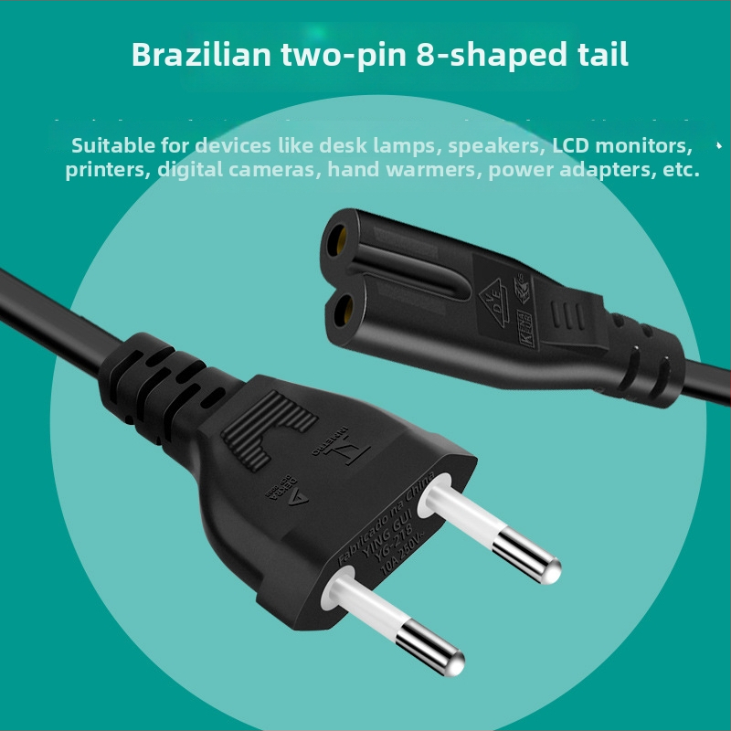 Divu vadītāju AC barošanas kabelis ar osmiņa gala formu – piemērots galda lampai, monitoram un printerim – PVC apvalks