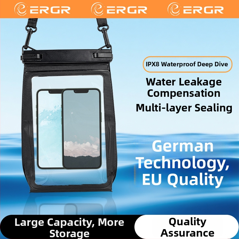 ERGR vodotesná taška na telefón s dotykovým displejom – Veľká kapacita, minimalistický štýl, PVC/TPU, na potápanie, pláž a fotografovanie, tlač loga