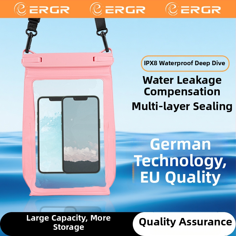 ERGR vodotesná taška na telefón s dotykovým displejom – Veľká kapacita, minimalistický štýl, PVC/TPU, na potápanie, pláž a fotografovanie, tlač loga