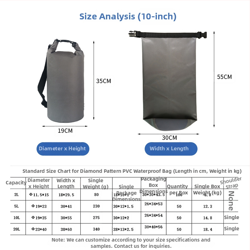 TOWADE Vonkajšia vodotesná taška — Oxford polyester s PVC povlakom; moderný minimalistický štýl; kapacita 2L/5L/10L/20L; tlač loga k dispozícii.