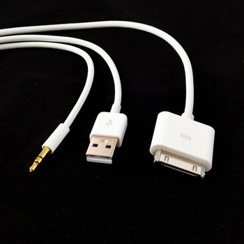 Kabel 30-pin na 3,5 mm + USB za iPhone 4S/iPod — prijenos zvuka, prijenos podataka i napajanje, TPE bakrena žica, Y podjeljivač 1→2