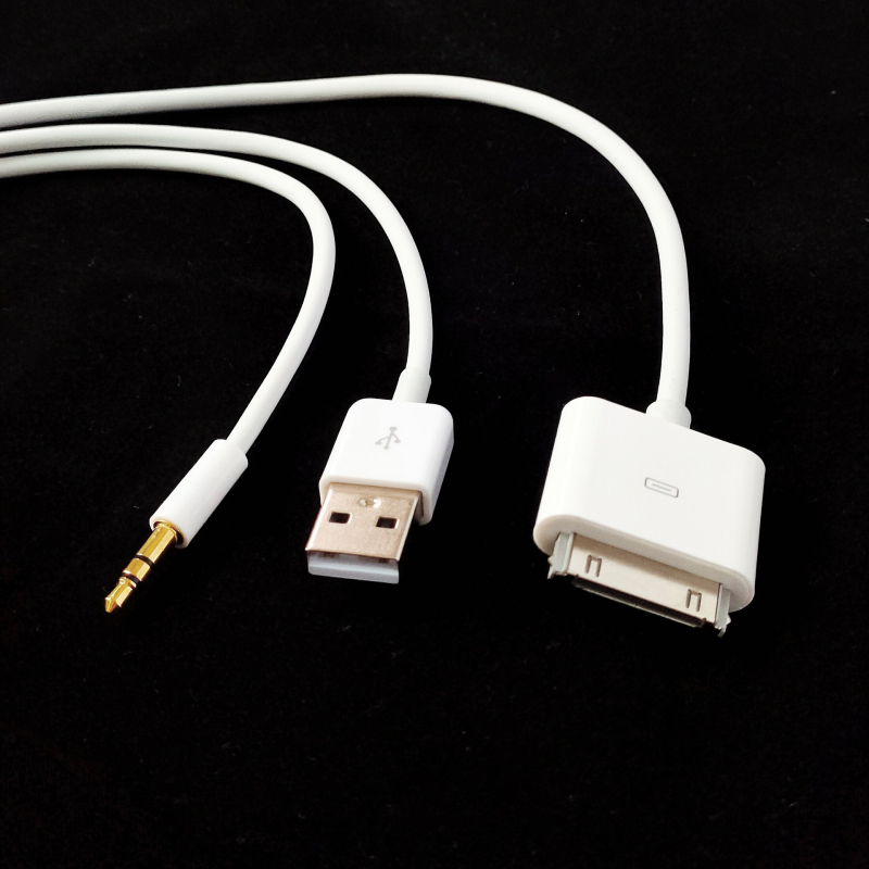 Kabel 30-pin na 3,5 mm + USB za iPhone 4S/iPod — prijenos zvuka, prijenos podataka i napajanje, TPE bakrena žica, Y podjeljivač 1→2