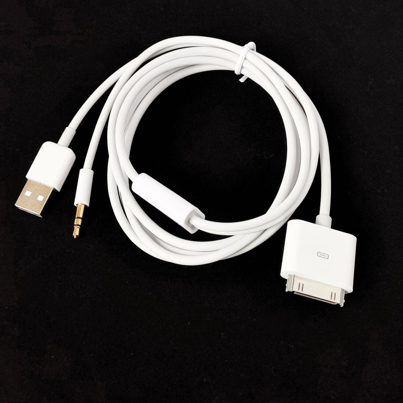Kabel 30-pin na 3,5 mm + USB za iPhone 4S/iPod — prijenos zvuka, prijenos podataka i napajanje, TPE bakrena žica, Y podjeljivač 1→2