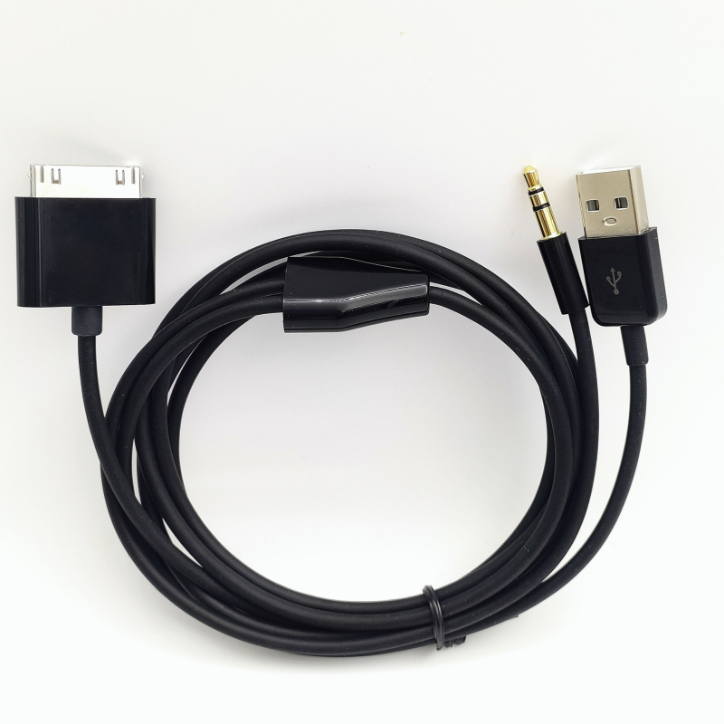 Kabel 30-pin na 3,5 mm + USB za iPhone 4S/iPod — prijenos zvuka, prijenos podataka i napajanje, TPE bakrena žica, Y podjeljivač 1→2