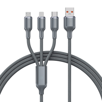 3-u-1 kabel za telefon s pletenim wolframom, 120W brzo punjenje, kompatibilan s Apple, Type-C i Android