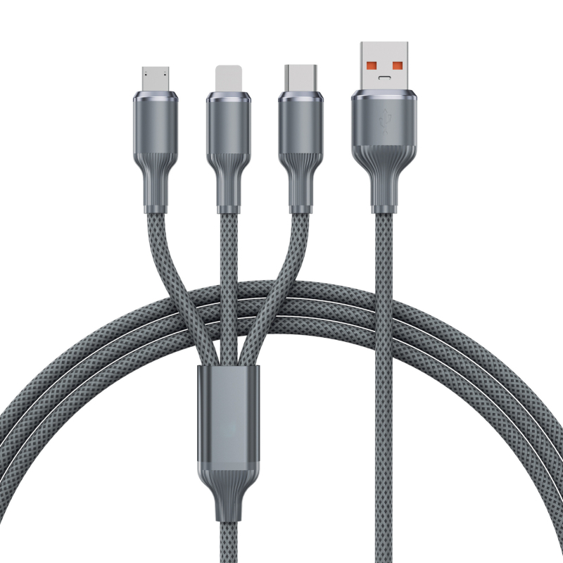 3-u-1 kabel za telefon s pletenim wolframom, 120W brzo punjenje, kompatibilan s Apple, Type-C i Android