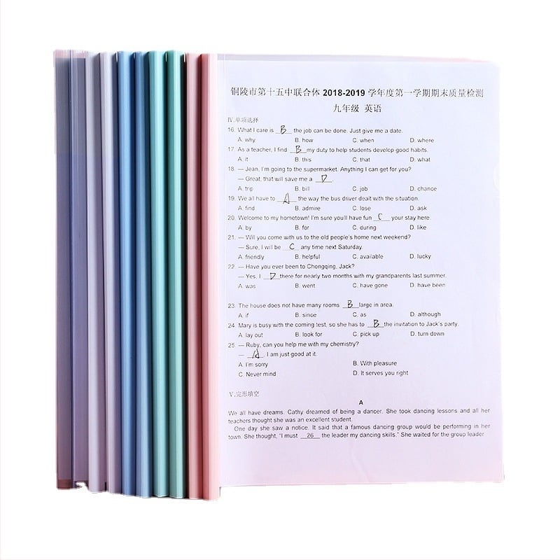 PP trojuholníková spona na rúdu pre zošity, priehľadná kancelárska spona, s tlačeným logom a prispôsobením, modely 9077/9078