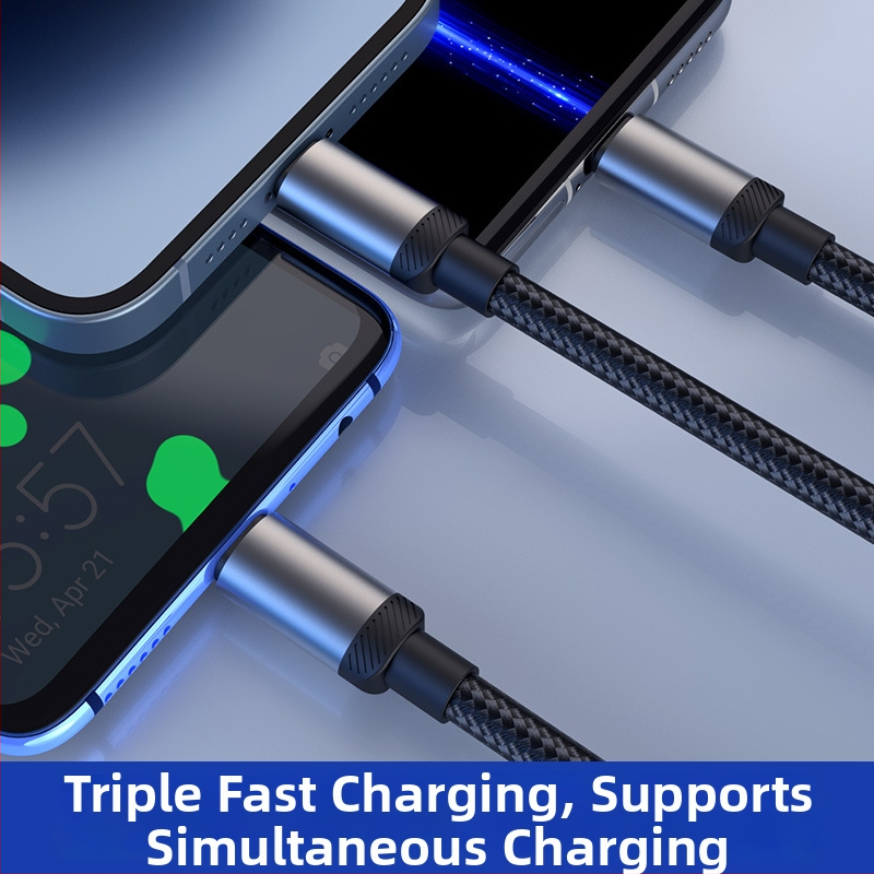 Smart digitálny displej, kábel na nabíjanie 1–3, 3v1 s konektormi Lightning, Micro USB a USB-C; kompatibilný s Huawei, Apple, Vivo, Honor zariadeniami; 120W rýchle nabíjanie.