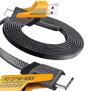 Power Bank s dlhým káblom, 4-v-1 PD pancéřový kábel, 65 W max, USB-C a Lightning, zinková zliatina