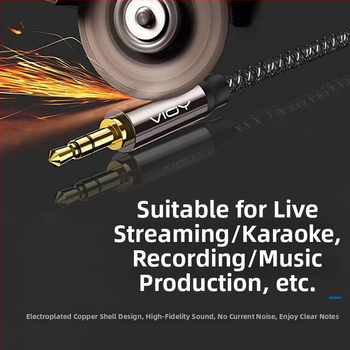 YHT AC08 3,5 mm Audio predlžovací kábel, muž–žena, pozlátené konektory, tinované meďové jadro s opletením, plášť z TPE s vláknovou štruktúrou, ROHS