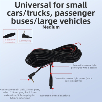 Dashcam pravouhlý kábel, 2.5 mm video konektor, 5-pól digitálny, PVC plášť, Rohs certifikovaný