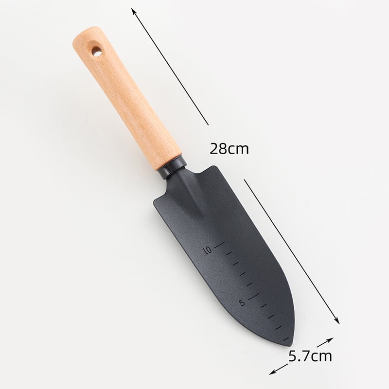 Hao Lan set de trei piese pentru grădină cu mâner din fag și fier, include lopată mică și lopățică de plantare