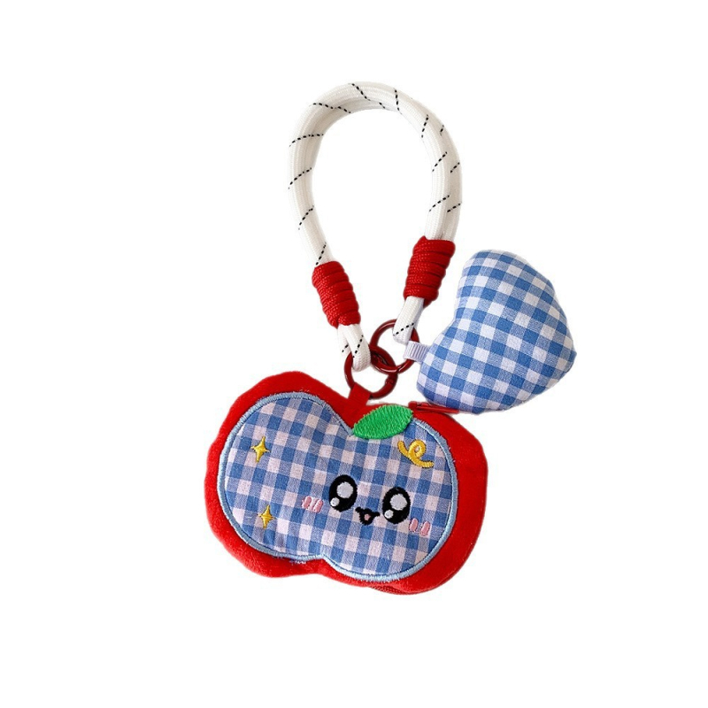 Plyšové vrecko na mince v tvare jablka s úložiskom pre Bluetooth slúchadlá, dizajn anime, unisex, kľúčenka / ozdoba na batoh