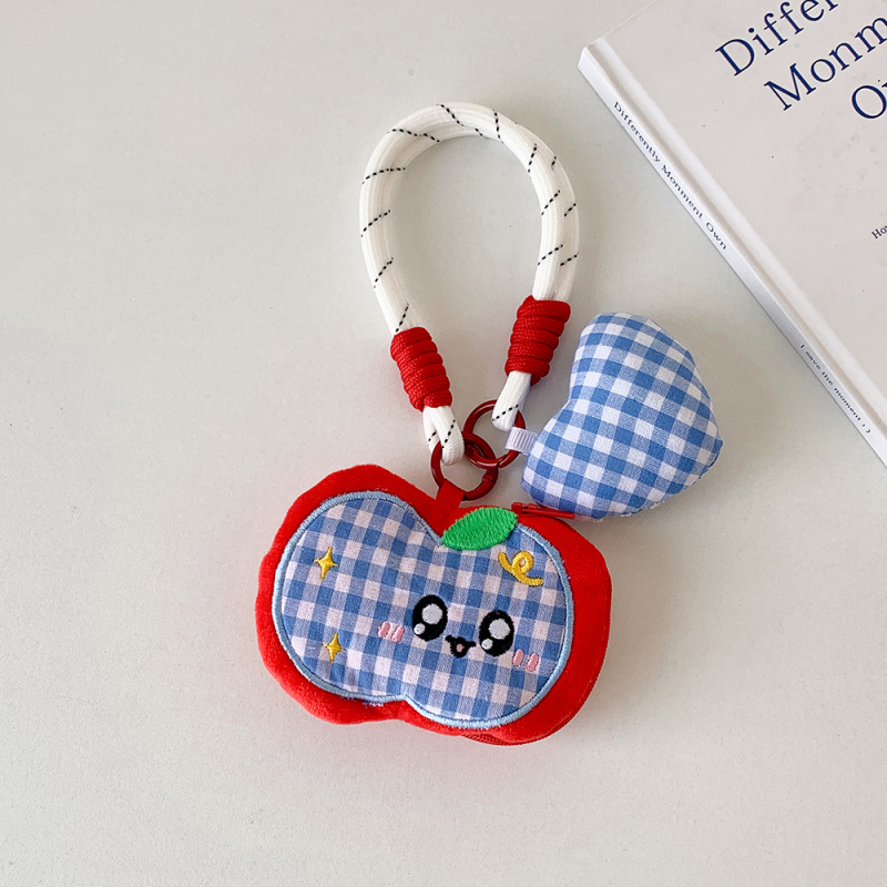 Plyšové vrecko na mince v tvare jablka s úložiskom pre Bluetooth slúchadlá, dizajn anime, unisex, kľúčenka / ozdoba na batoh