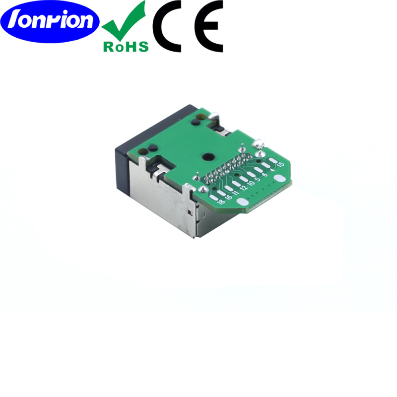 HDMI E-TYPE automašīnas savienotājs, 19 pinu, 90 grādu leņķis, ar PCB plāksni, zeltīti kontakti