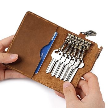 Geantă pentru chei din piele Crazy Horse retro, piele de vițel în primul strat, ultra-ușoară, fără căptușeală