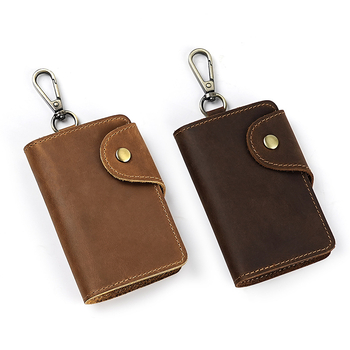 Geantă pentru chei din piele Crazy Horse retro, piele de vițel în primul strat, ultra-ușoară, fără căptușeală