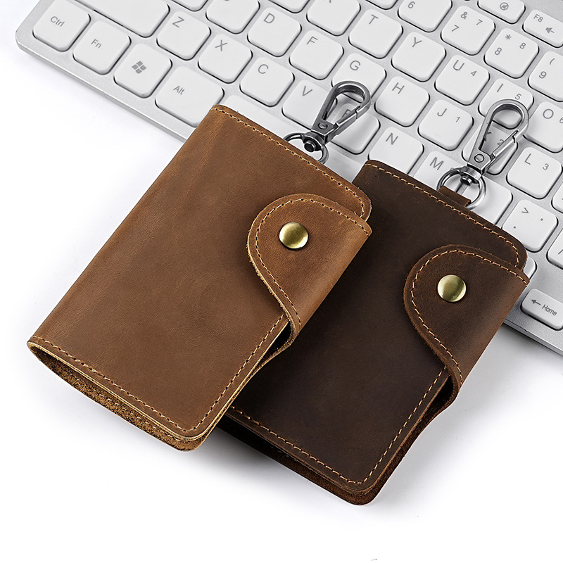 Geantă pentru chei din piele Crazy Horse retro, piele de vițel în primul strat, ultra-ușoară, fără căptușeală