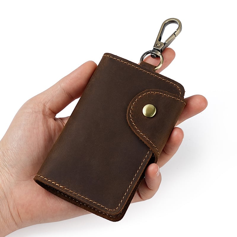 Geantă pentru chei din piele Crazy Horse retro, piele de vițel în primul strat, ultra-ușoară, fără căptușeală