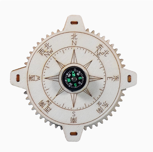 Kit DIY Busolă din lemn pentru copii 7–14 ani — fără energie electrică, jucărie educativă de fizică