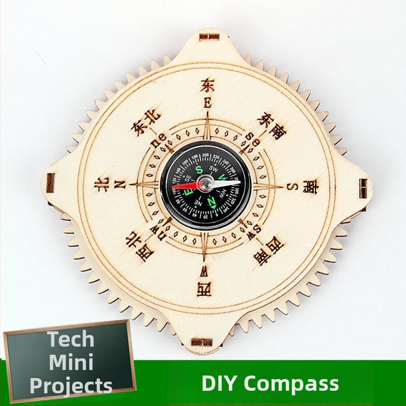 Kit DIY Busolă din lemn pentru copii 7–14 ani — fără energie electrică, jucărie educativă de fizică