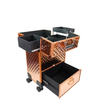 Cutie de machiaj rulabilă, multifuncțională, pentru unelte de tatuaj și manichiură, corp metalic, sertare în mai multe niveluri cu divizoare, mâner de tras, încuietoare, strat extensibil