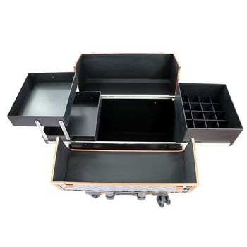 Cutie de machiaj rulabilă, multifuncțională, pentru unelte de tatuaj și manichiură, corp metalic, sertare în mai multe niveluri cu divizoare, mâner de tras, încuietoare, strat extensibil