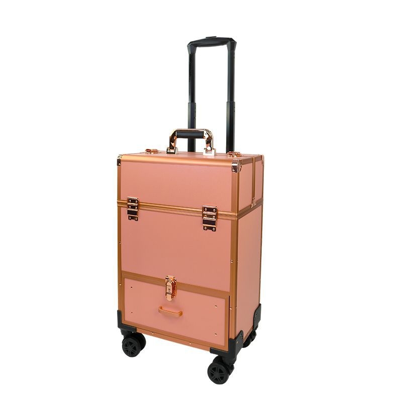 Cutie de machiaj rulabilă, multifuncțională, pentru unelte de tatuaj și manichiură, corp metalic, sertare în mai multe niveluri cu divizoare, mâner de tras, încuietoare, strat extensibil