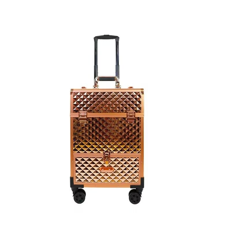 Cutie de machiaj rulabilă, multifuncțională, pentru unelte de tatuaj și manichiură, corp metalic, sertare în mai multe niveluri cu divizoare, mâner de tras, încuietoare, strat extensibil