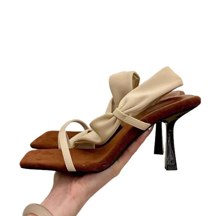 Дамски сандали с френски стил на висок ток, квадратен нос, отворен пръст, 6–8 cm тънък ток, обвиващи презрамки