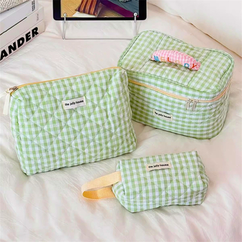 Ženska putna kozmetička torbica – velika kapaciteta, karirani poliester vanjska tkanina, poliester podstava, zatvarač na zip
