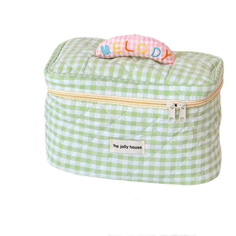 Ženska putna kozmetička torbica – velika kapaciteta, karirani poliester vanjska tkanina, poliester podstava, zatvarač na zip