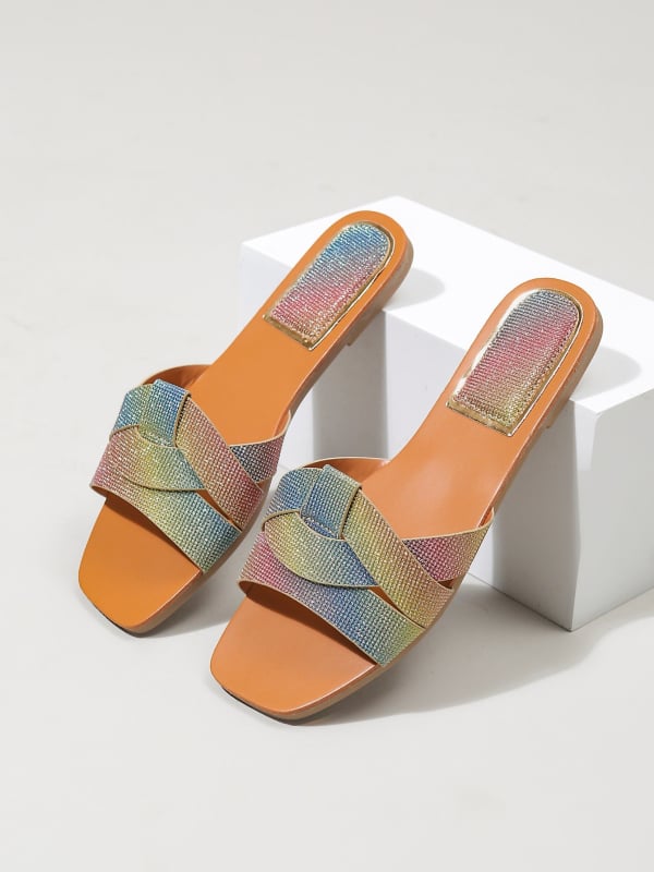 BELINSAL női szandálok - PU felsőrész, gumi talp, négyszögletes orr, műbőr bélés, sík sarok