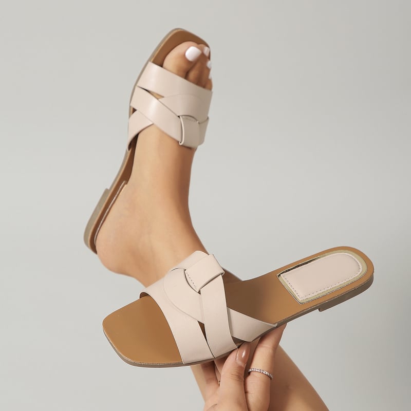 BELINSAL női szandálok - PU felsőrész, gumi talp, négyszögletes orr, műbőr bélés, sík sarok