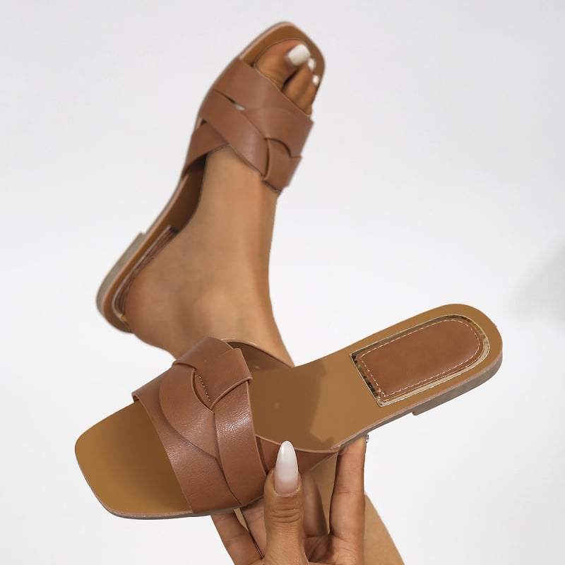 BELINSAL női szandálok - PU felsőrész, gumi talp, négyszögletes orr, műbőr bélés, sík sarok