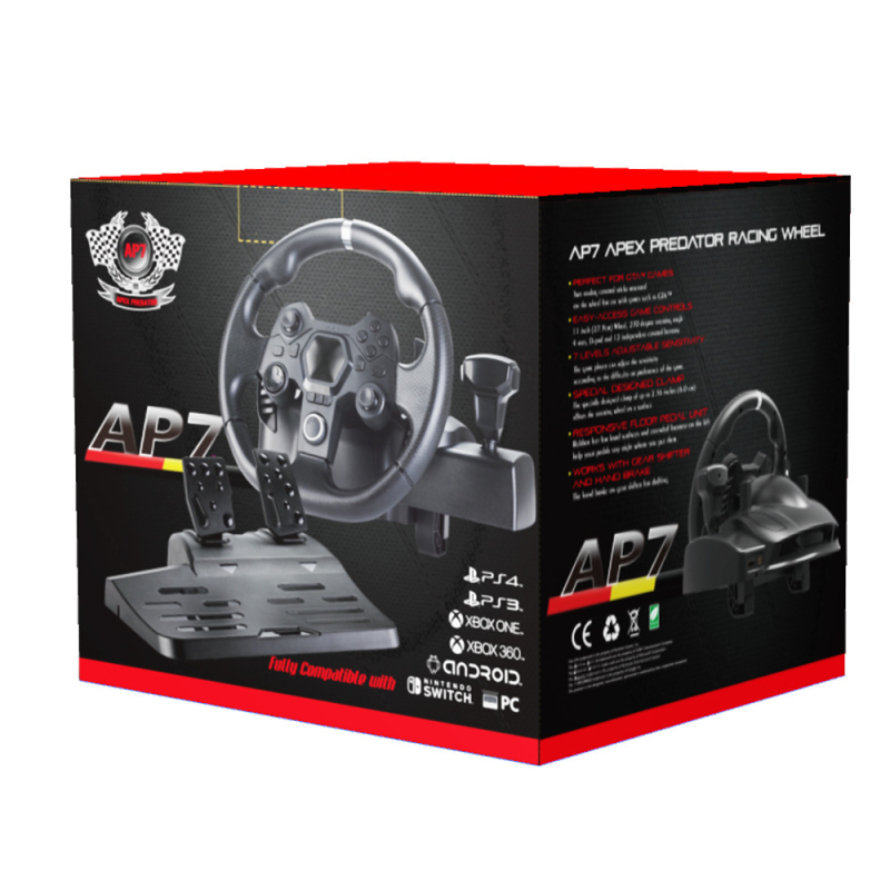 AP7 Lenktynių vairas 270° USB – suderinamas su Switch, PS4, Xbox Series, Xbox One, PS3, PC, Android, ABS medžiaga, reguliuojamas jautrumas