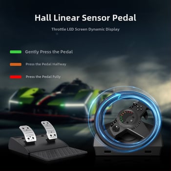 Žaidimų volanas PC/PS3/PS4/Xbox One/Xbox Series X/S ir Switch su USB-A/Type-C sąsaja, pedalai, pavarų sviros ir LED ekranas