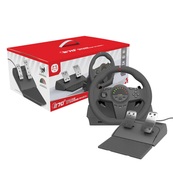 Žaidimų volanas PC/PS3/PS4/Xbox One/Xbox Series X/S ir Switch su USB-A/Type-C sąsaja, pedalai, pavarų sviros ir LED ekranas