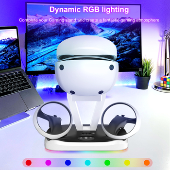 PS VR2 magnetna baza za punjenje s RGB osvjetljenjem, ABS konstrukcija i držač za kontrolere te skladište VR naočala
