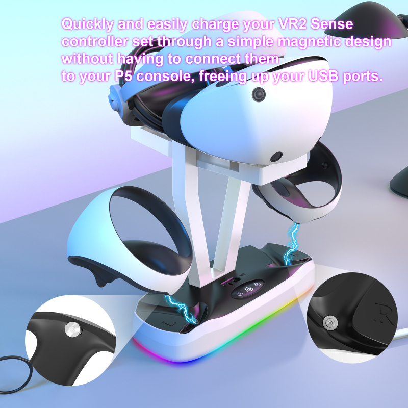 PS VR2 magnetna baza za punjenje s RGB osvjetljenjem, ABS konstrukcija i držač za kontrolere te skladište VR naočala