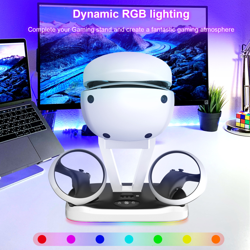 PS VR2 magnetna baza za punjenje s RGB osvjetljenjem, ABS konstrukcija i držač za kontrolere te skladište VR naočala