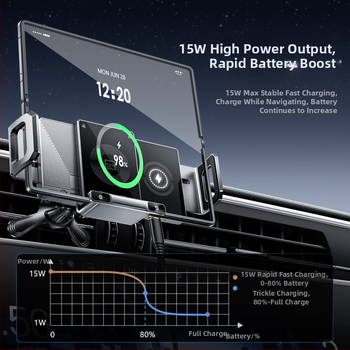 Összecsukható kijelzős autós telefon-tartó töltés vezeték nélküli, mágneses és forgatható, univerzális, rögzítés snap-on, 15W