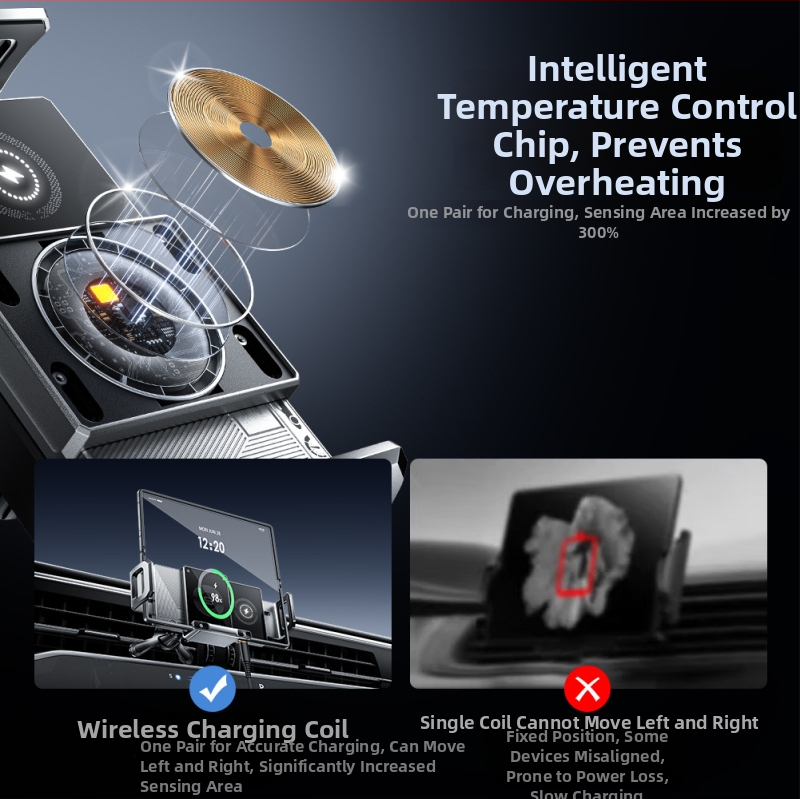 Összecsukható kijelzős autós telefon-tartó töltés vezeték nélküli, mágneses és forgatható, univerzális, rögzítés snap-on, 15W