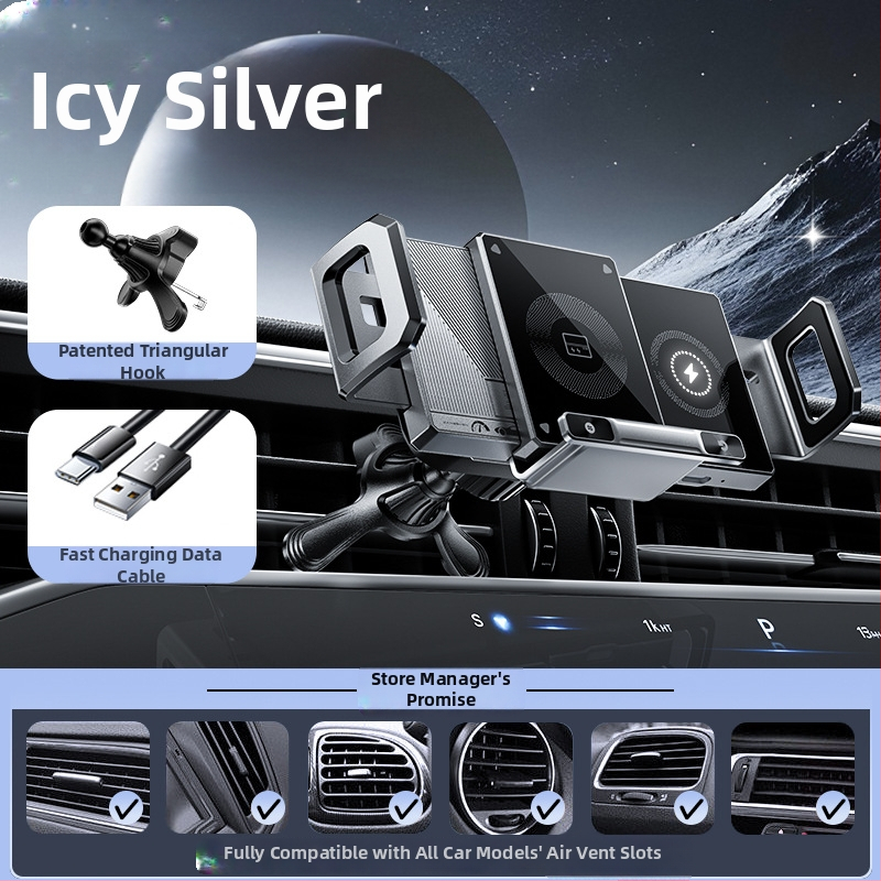 Összecsukható kijelzős autós telefon-tartó töltés vezeték nélküli, mágneses és forgatható, univerzális, rögzítés snap-on, 15W