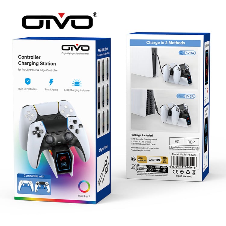 Stand de încărcare PS5 pentru controler wireless, indicator LED, material ABS